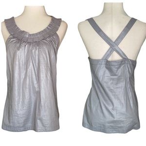 NWT J. Crew Metallic Silver Crisscross Back Halter Tank Top - 10